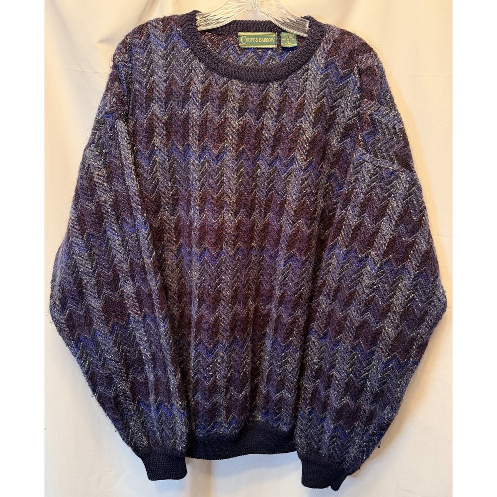 Vintage Croft & Barrow Men's XL T Sweater Wool Blend Navy Purple Zig Zag Fuzzy